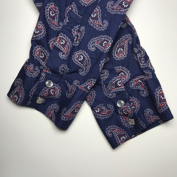 Tommy Hilfiger Pearl Snap Paisley Long Sleeve Sleep Shirt in Blue S - Picture 6 of 6